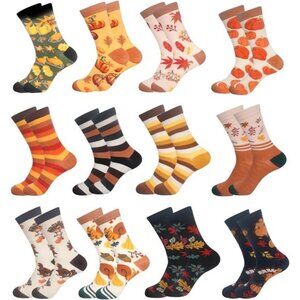 ANOTION Fall Socks - 12 Pairs Funny Thanksgiving Themed Gifts for Women, Orange‎